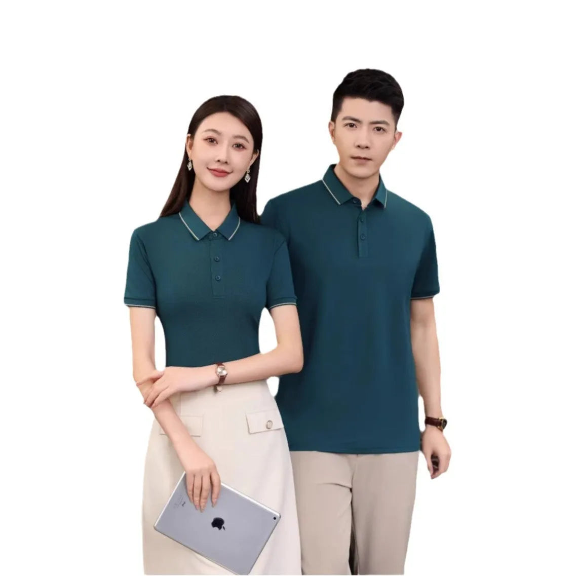 Men's light blue ice ion breathable polo shirt with a single collar lapel and short sleeves.