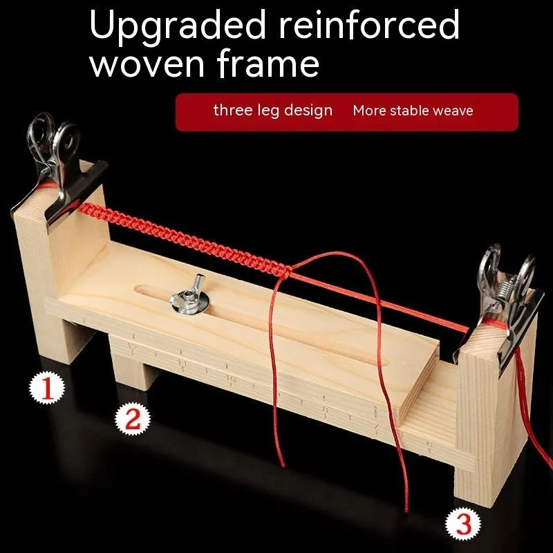 Solid wood handmade weaving rack with totem pattern for DIY bracelet and necklace making.