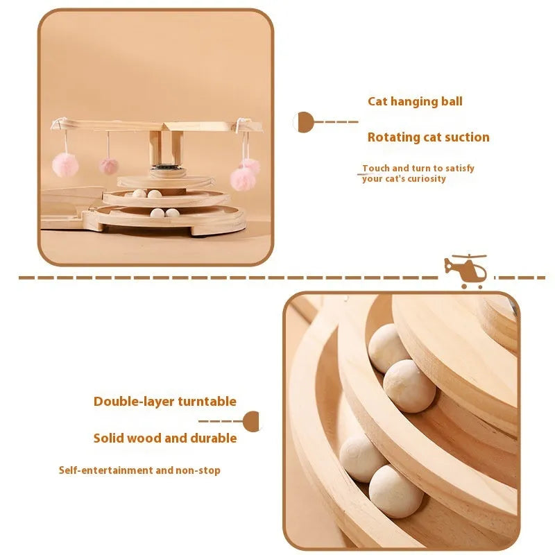 Solid wood cat scratch board toy with rotating turntable mechanism in themed design