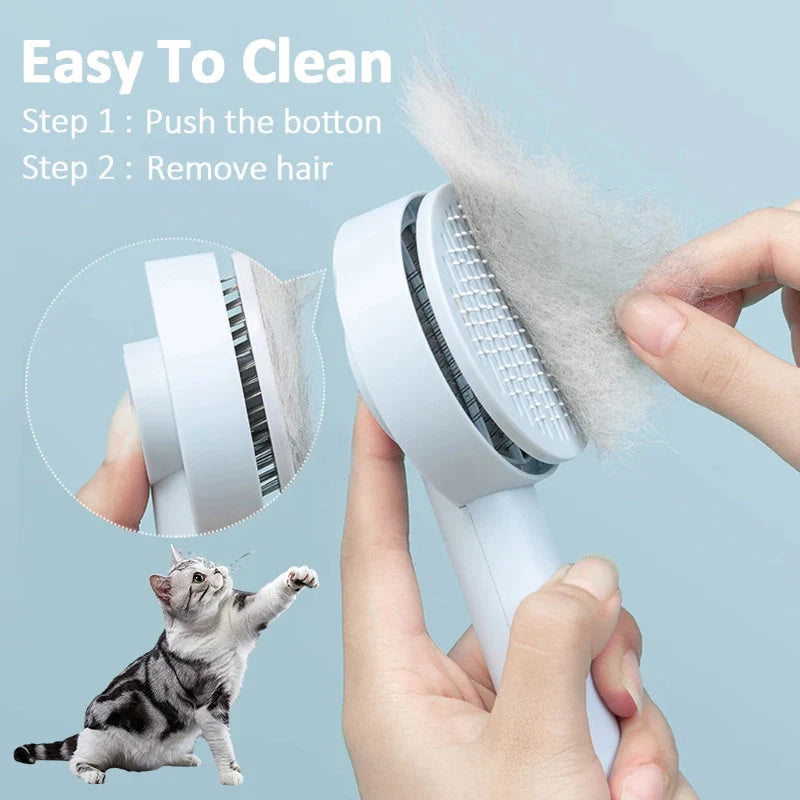 Self-cleaning pet comb for dogs and cats with stainless steel needles
