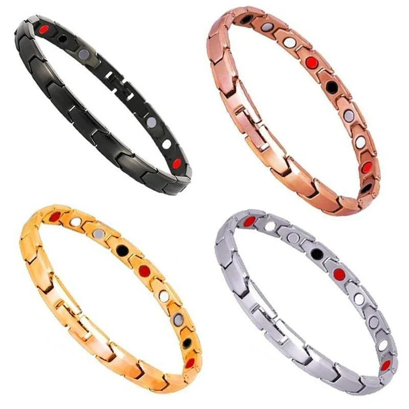 Stylish therapy bracelet with metal design for arthritis pain relief, weight loss, and energy boost