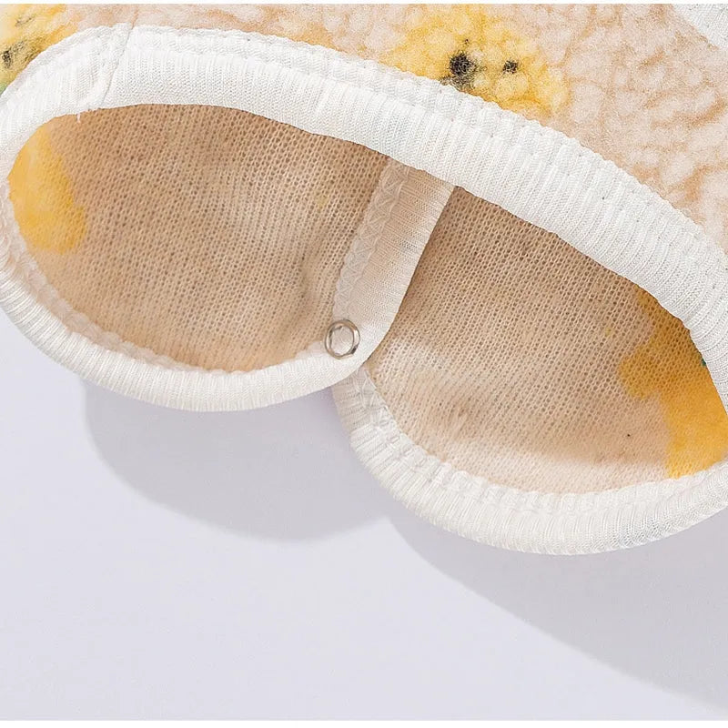 White Teddy bear printed Sherpa pet vest with button closure for small dogs and cats