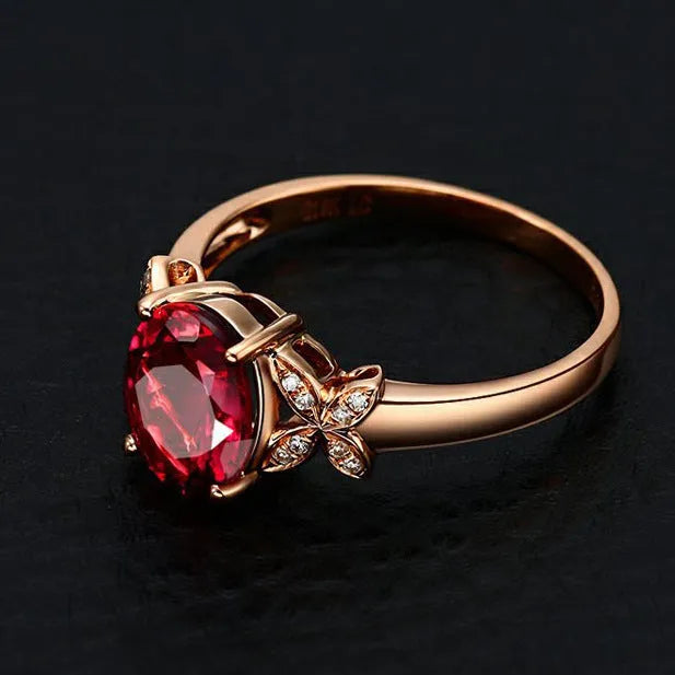 Women's butterfly ring with heart-shaped design and red or blue enamel options on rose gold plating
