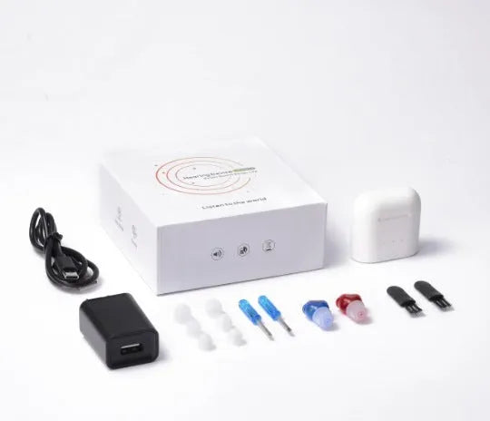 G19 TWS true wireless sound amplifier in silicone casing with charging silo, red blue colour option