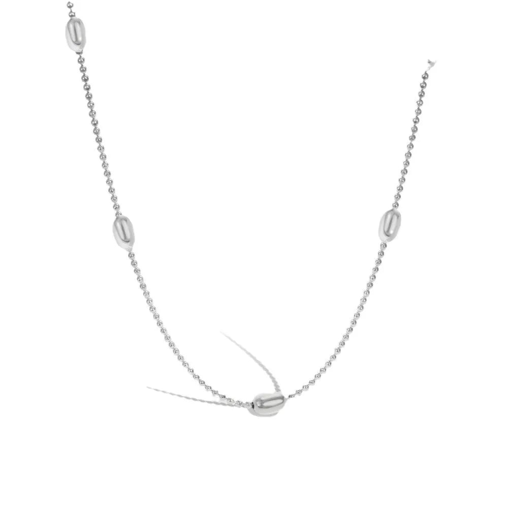Women's 925 silver oval bead clavicle chain, simple electroplated finish, silver colour necklace on display