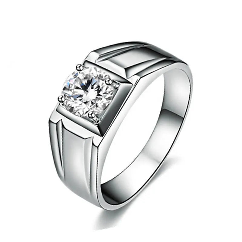 Men's large square diamond copper ring with adjustable opening in gold or platinum finish