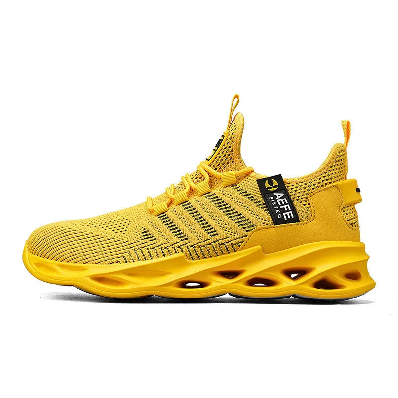 Men's black mesh running shoes with cross strap detail and MD sole in Korean casual style