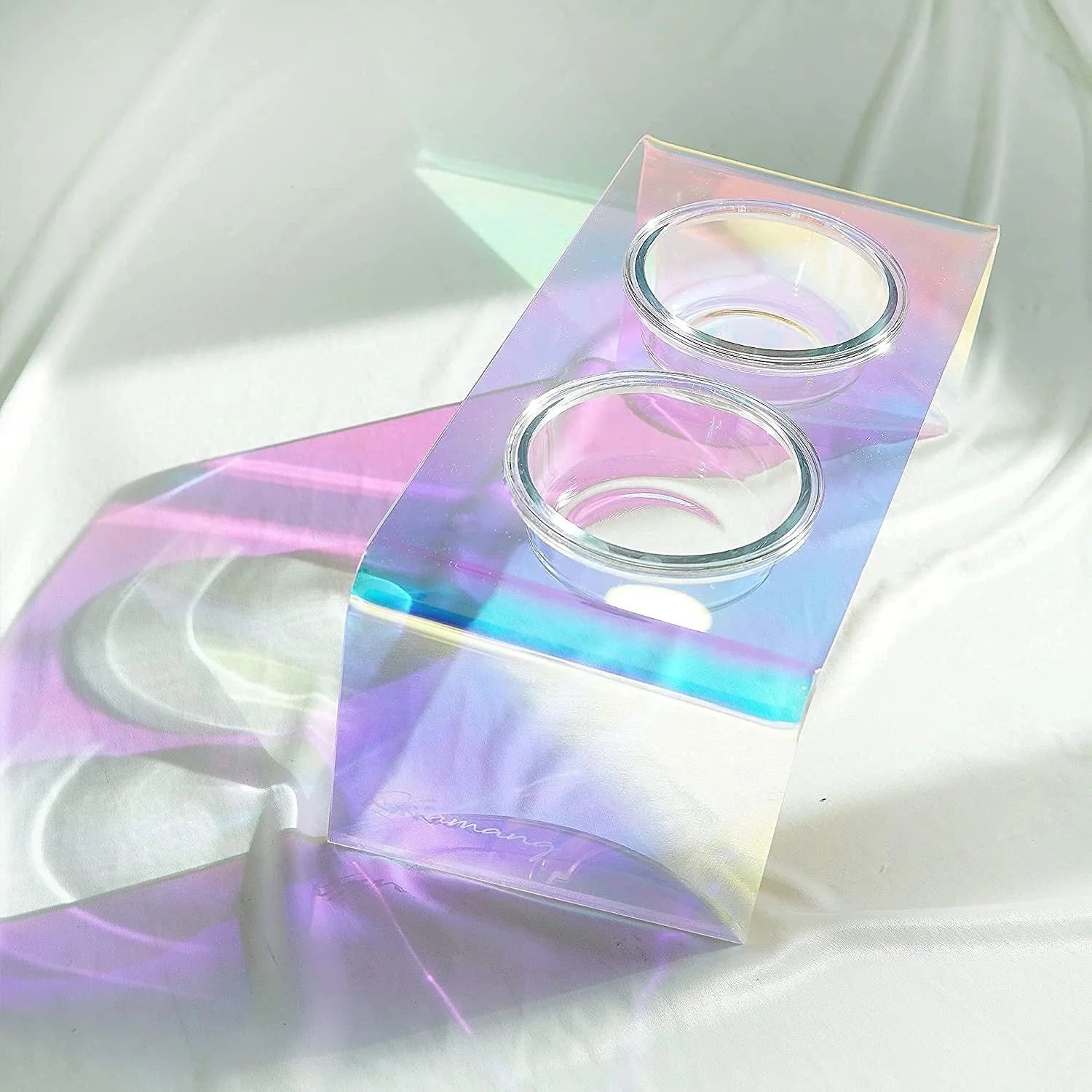 Rainbow acrylic pet bowl for small dogs and cats with anti-slip base