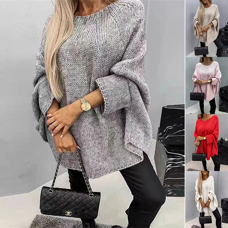 Winter oversized knitted shawl sweater with batwing sleeves in various colours