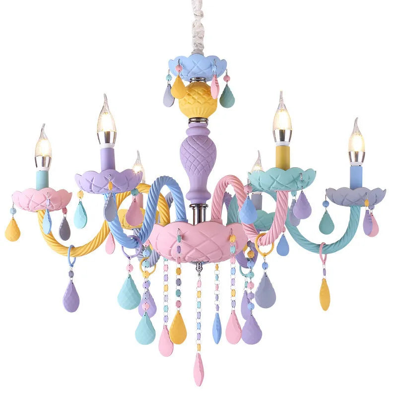 Macaron Crystal glass pendant lamp with 450mm diameter, multi-head design for bedroom ceiling lighting