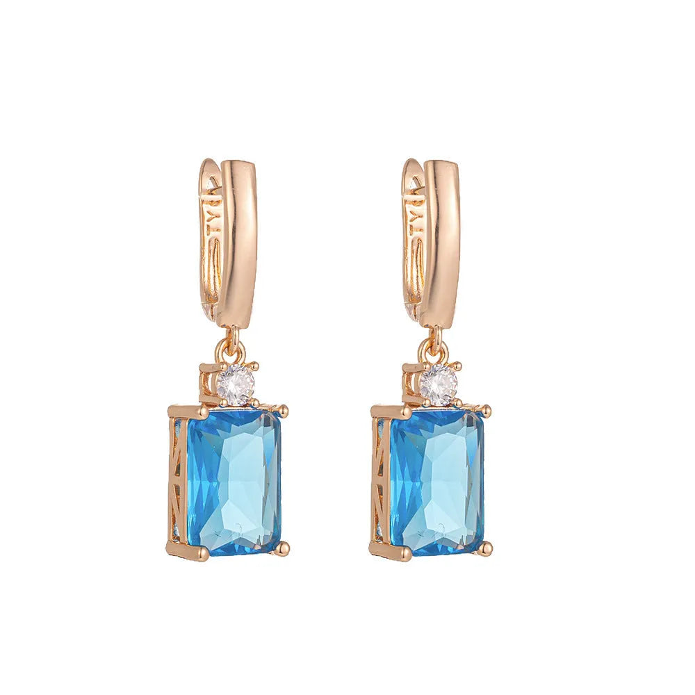 Square copper earrings with geometric design in gold or silver electroplated finish