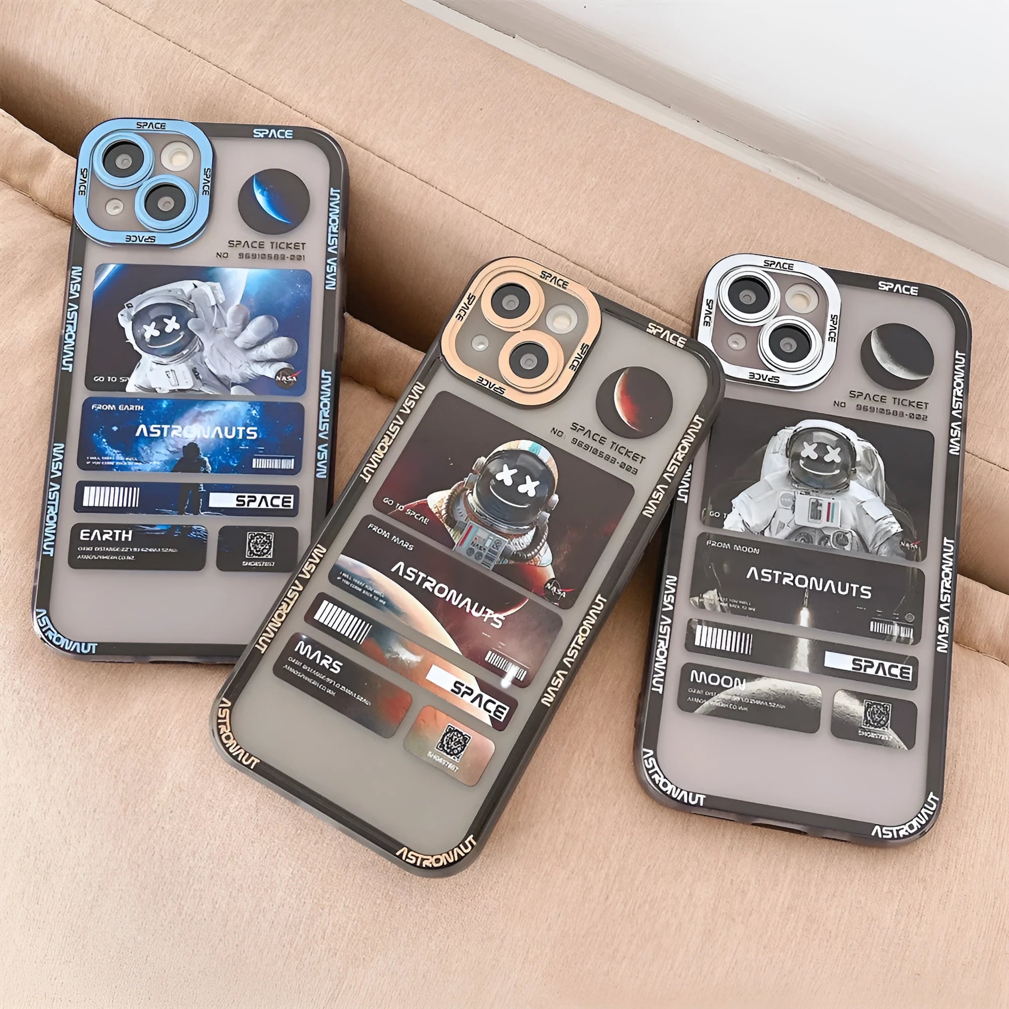 Blue-black silicone TPU iPhone case with a space astronaut graffiti print design.