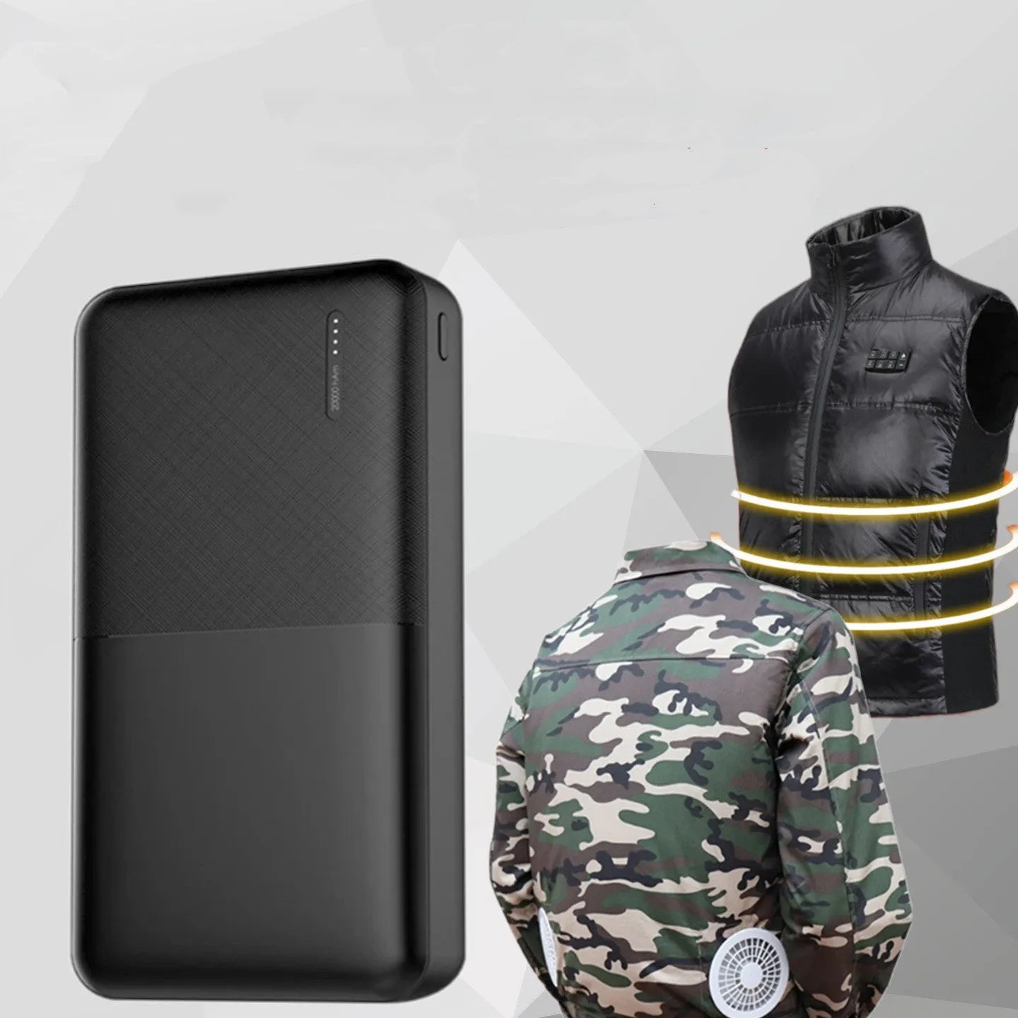 Black or white 20000mAh power bank with multiple USB ports showing dimensions 140mm x 69mm