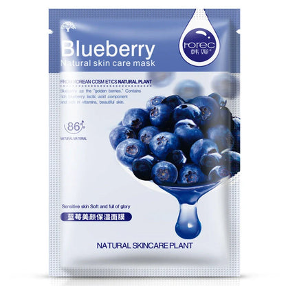 Aloe vera sheet mask on face showing 30g serum content and pre-cut eye and mouth openings