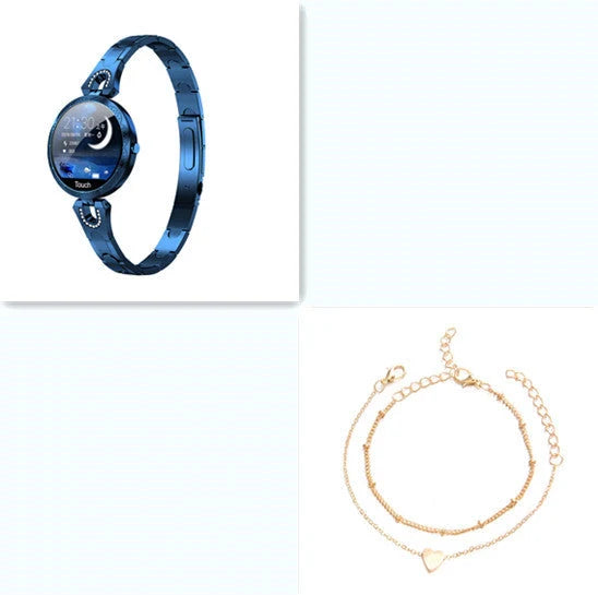 Women's waterproof smartwatch with heart rate monitor and stainless steel strap