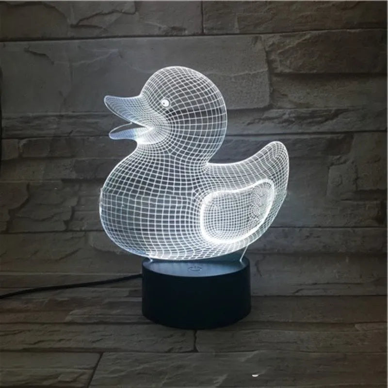 Little Yellow Duck 3D acrylic night light with colourful LED glow on an ABS base.