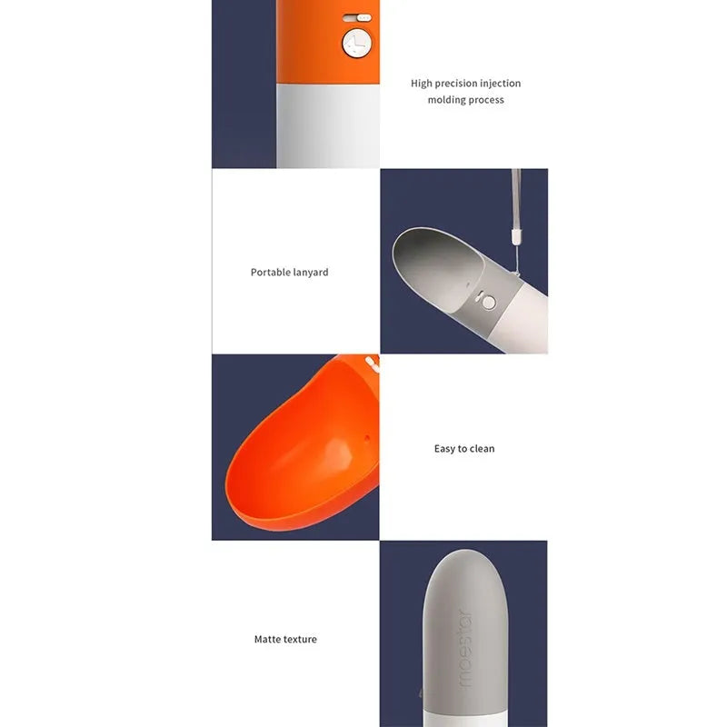 White Moestar rocket-shaped pet drinking cup with grey accents and 270ml capacity