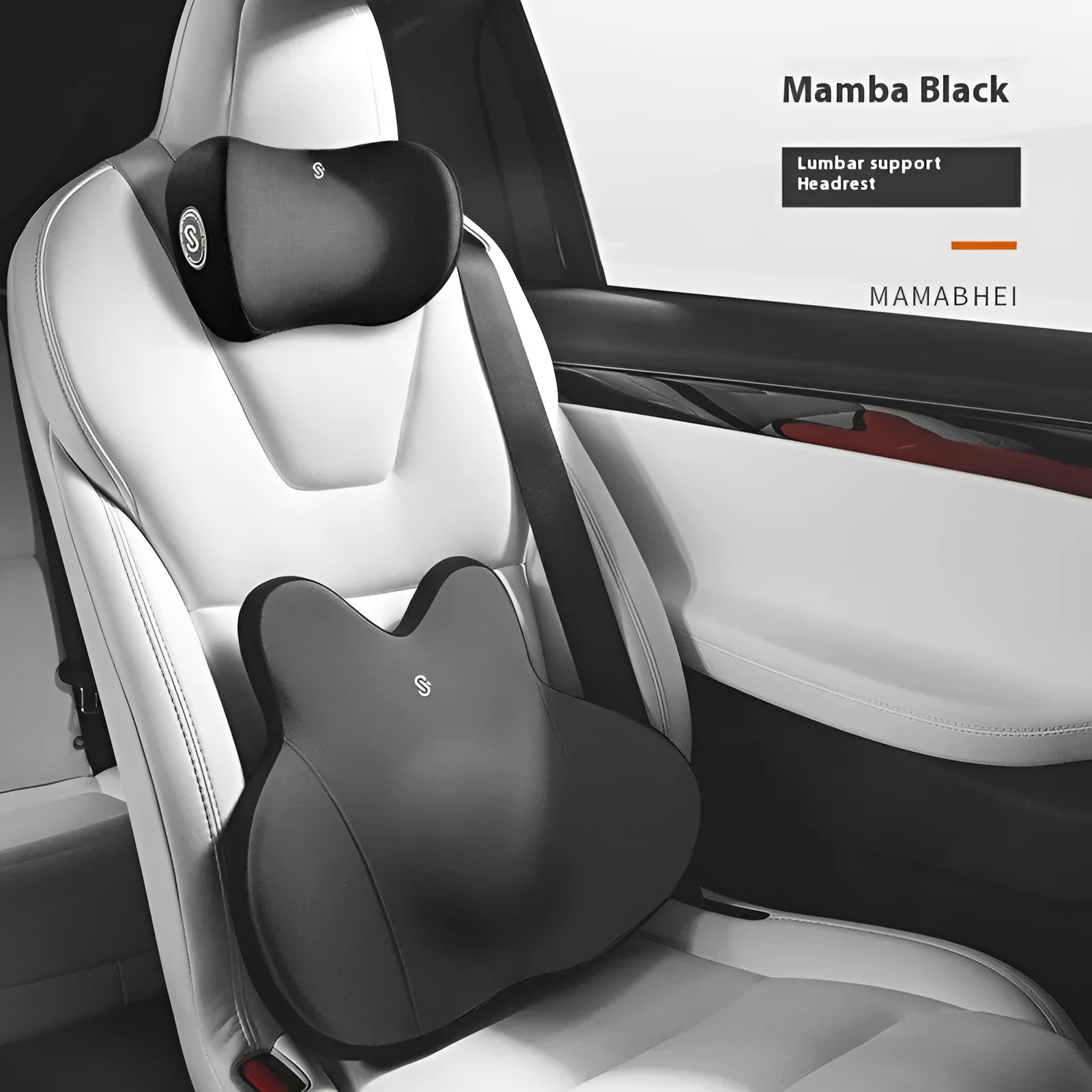 Solid colour memory foam car lumbar support pillow and headrest set for driving comfort