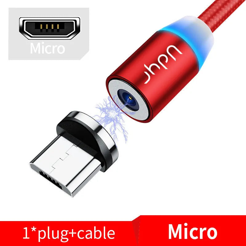 Magnetic data cable with interchangeable USB, 8PIN, Micro USB and TYPE-C heads in black