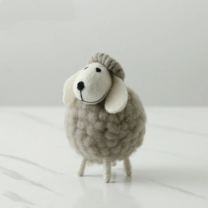 Adorable felt sheep miniature figurines in various colours and sizes for home decoration
