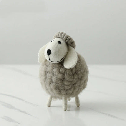 Adorable felt sheep miniature figurines in various colours and sizes for home decoration