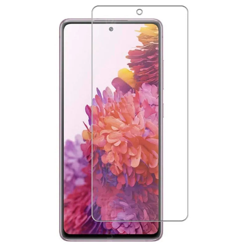 Samsung Galaxy phone with a tempered glass privacy screen protector applied.