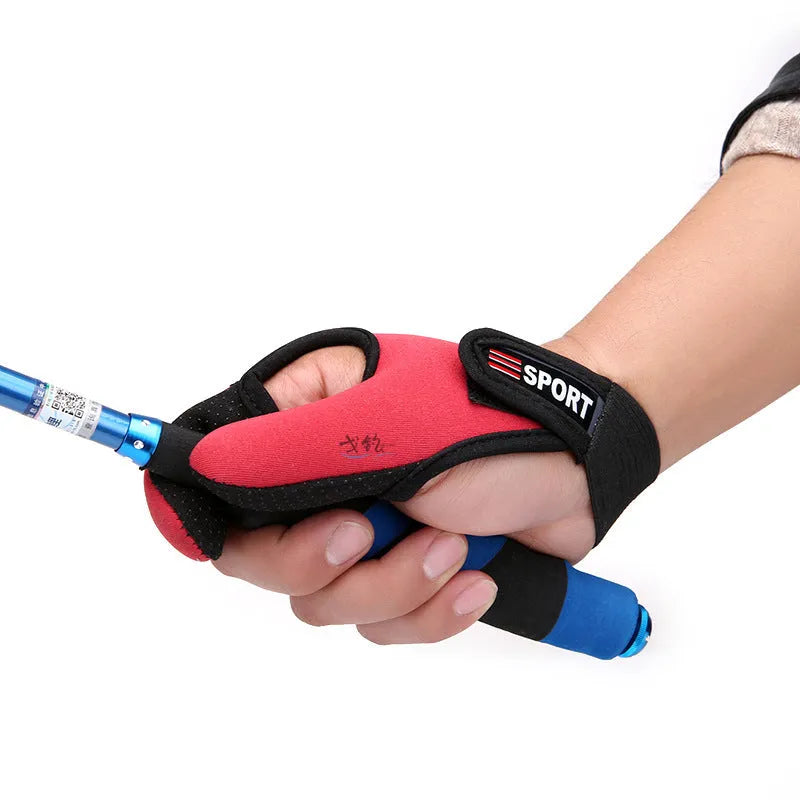 Single two-finger fishing glove showing diving cloth back and microfiber palm with index finger and thumb coverage