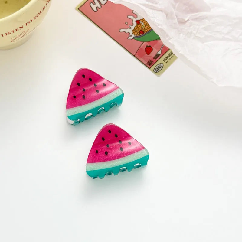 Fresh And Sweet Fruit Hair Clip in watermelon colour, acetic acid material, 5cm length, oil injection finish