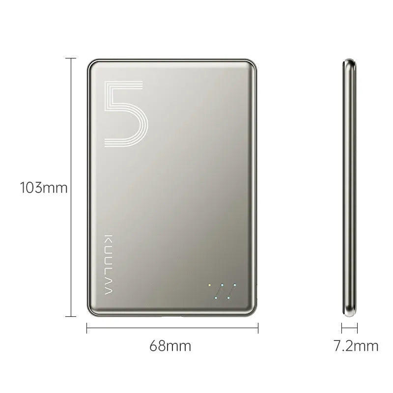 Ultra-thin magnetic wireless power bank with alloy shell in neutral titanium colour-changing finish