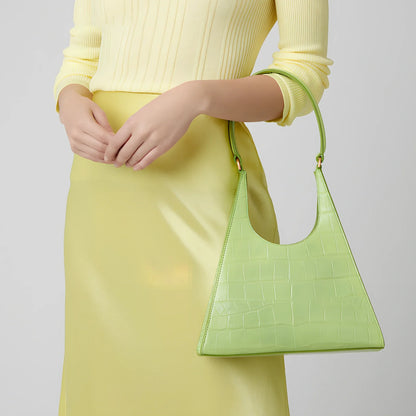 Women's white triangle shoulder handbag with crocodile pattern and magnetic buckle closure