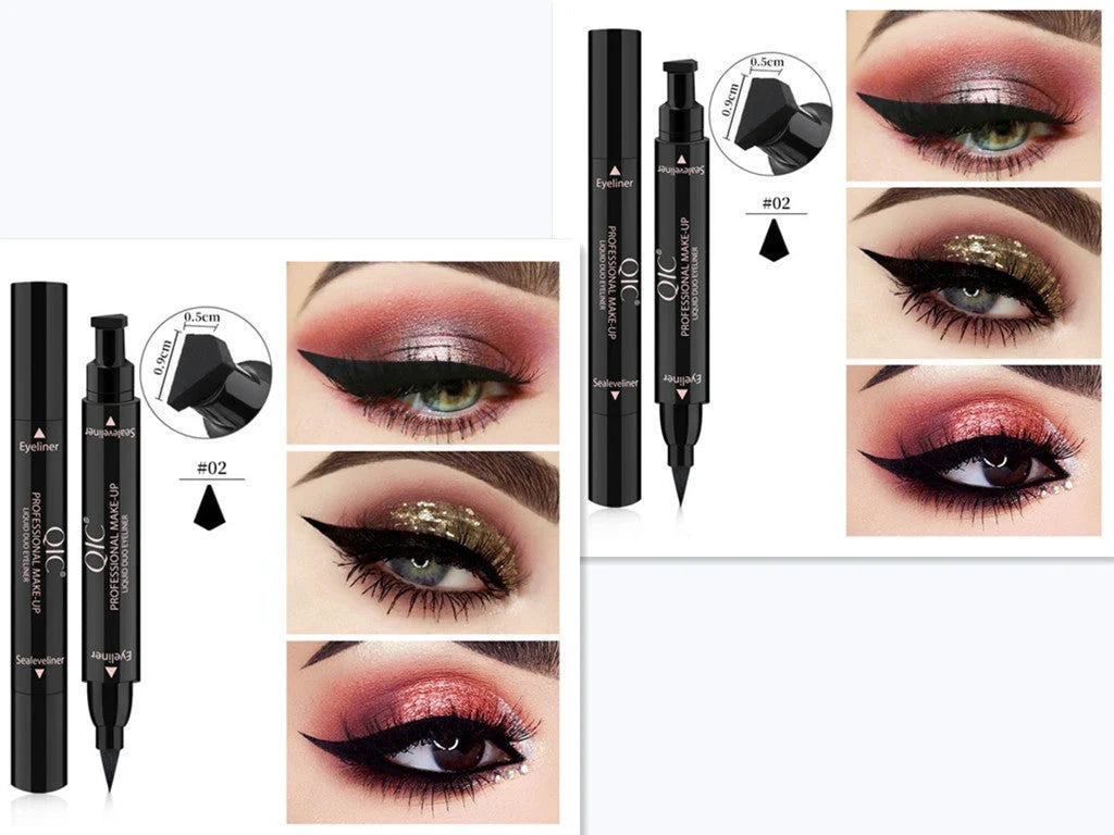Double-headed wing seal eyeliner with quick-drying carbon black formula for precise application