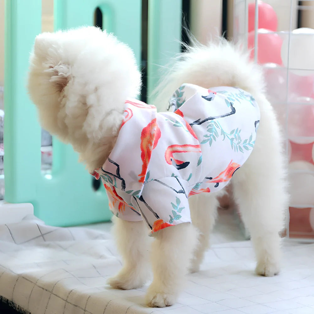 Thin summer shirt for small dogs in flamingo print, XS size with 18-22cm length and 24-26cm chest fit