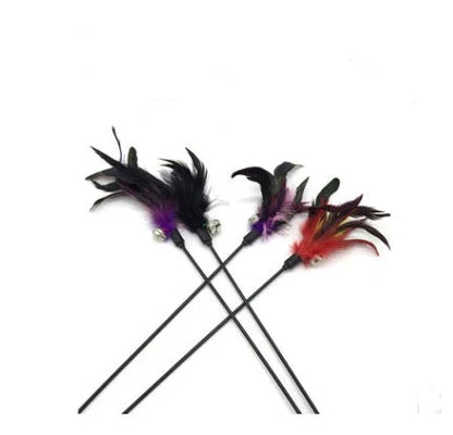 Handmade wooden cat stick toy with hemp feather rope and bell for playful cats