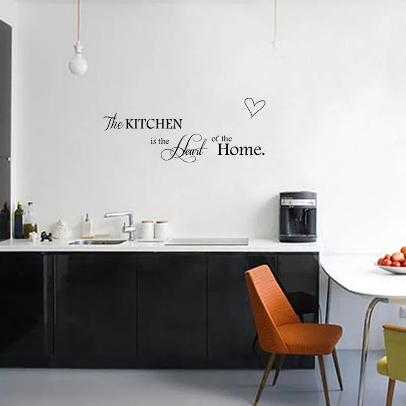 Heart of the Home letter pattern PVC wall sticker in black, 60x15cm, on a kitchen wall