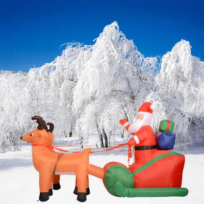 Inflatable Santa Claus deer cart Christmas decoration with LED lights
