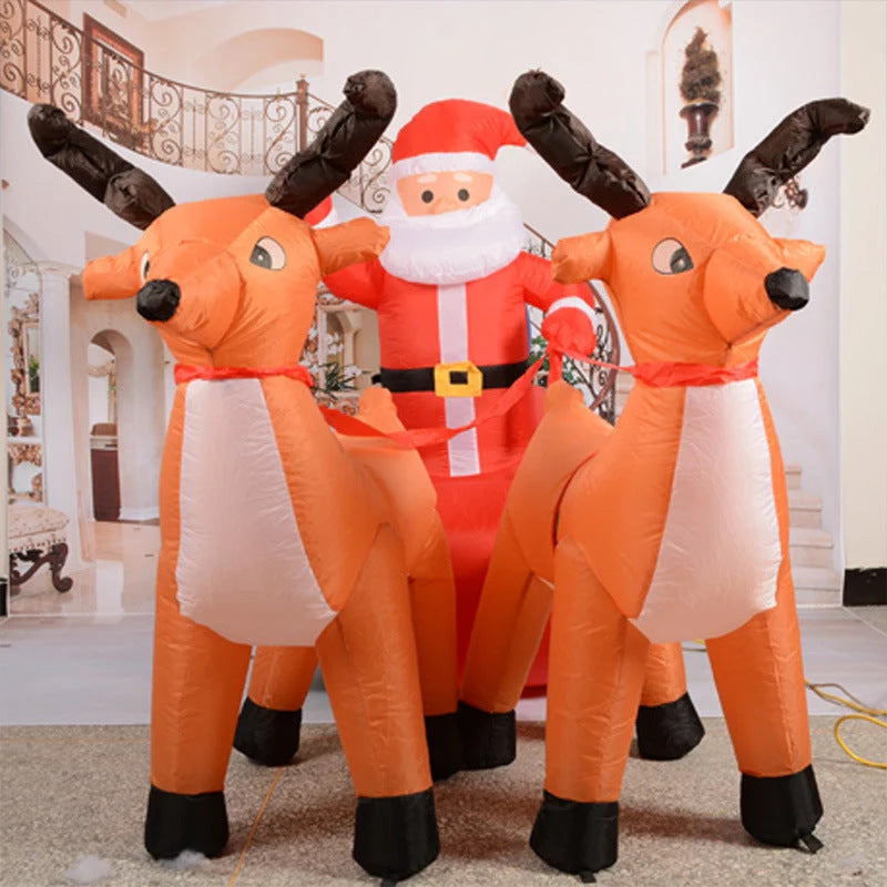 Inflatable Santa Claus deer cart Christmas decoration with LED lights