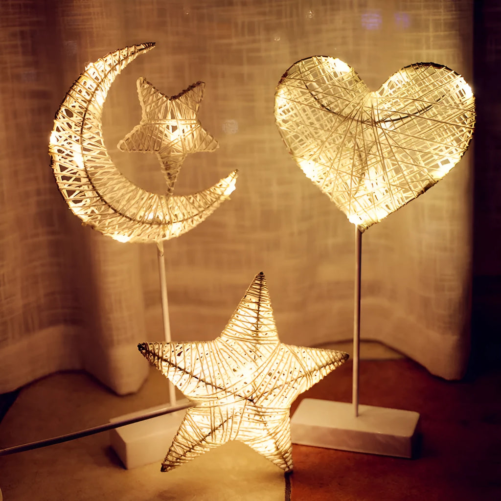 Rattan-based LED light set with star-shaped hanging lights for bedroom decoration