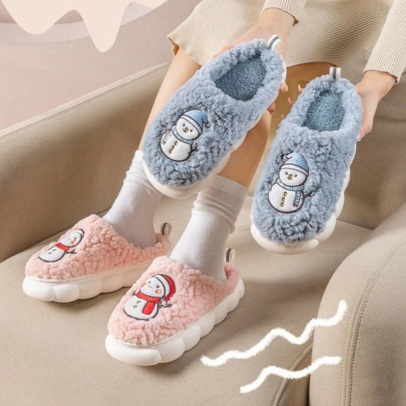 Cozy snowman-themed slippers with plush materials, anti-slip soles, and a variety of color options for comfortable indoor wear