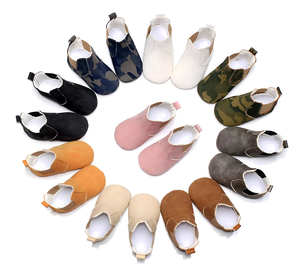 Baby shoes elastic PU soft toddler shoes middle tube beige unisex 0-24 months