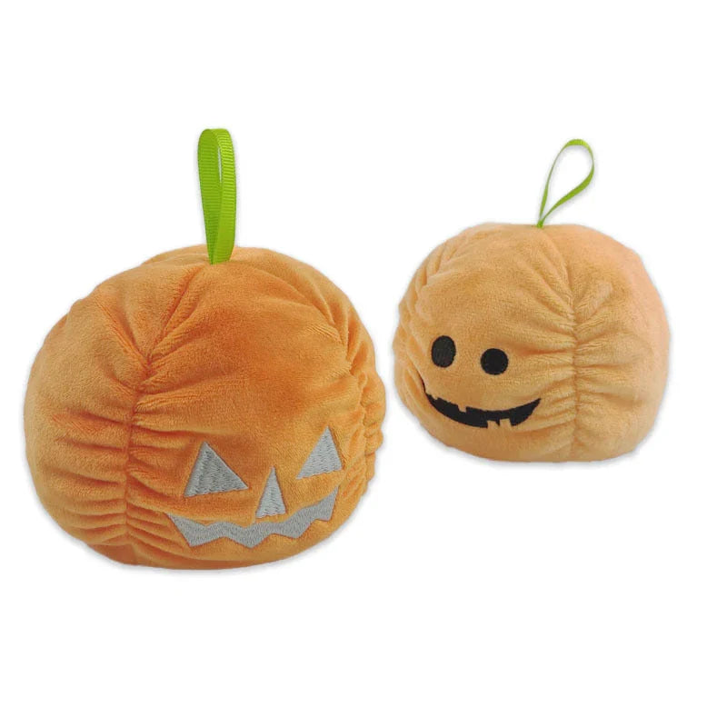 Reversible Halloween plush toy that can flip between a friendly ghost and playful pumpkin design
