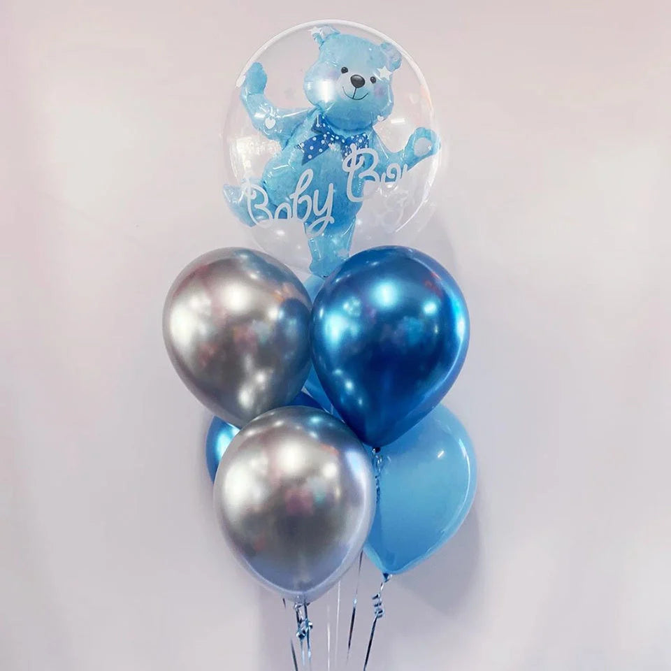 Bear transparent lifting balloon in pink and blue, durable nylon material, 59X69 cm