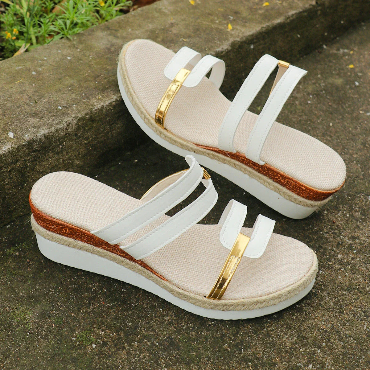 Stylish colorblock wedge sandals with adjustable straps, cushioned insole, and durable non-slip sole for comfortable summer fashion