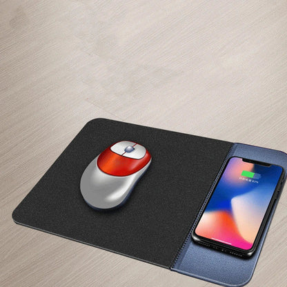 Wireless charging mouse pad with anti-slip rubber base, high-precision fabric, and sleek design for enhanced workspace productivity and organization