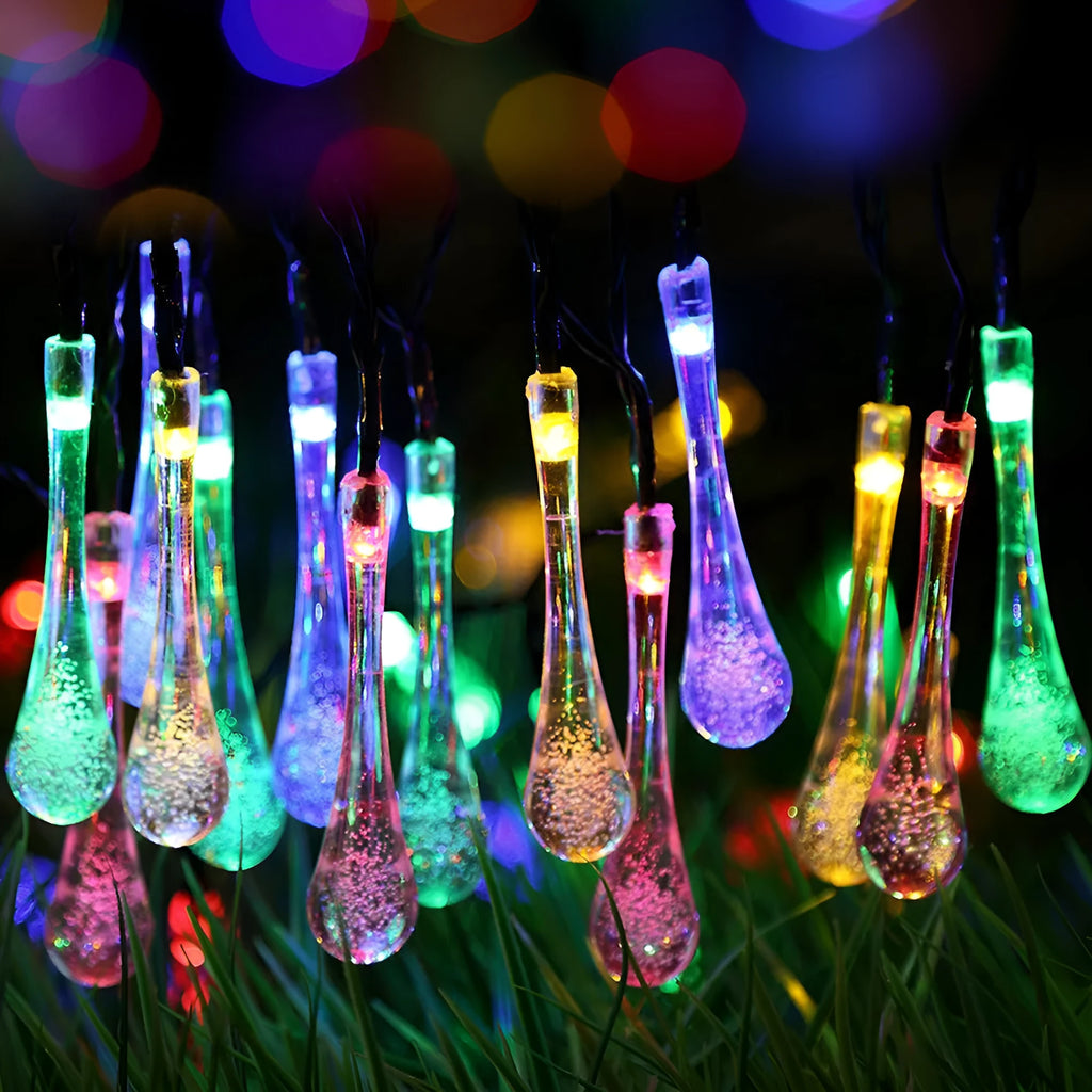 30 LED solar-powered outdoor string lights with bubble drops pendant design on 6.5 metre waterproof cable