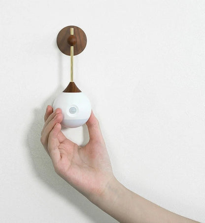 Intelligent Human Body Induction Bedside Table Lamp in Morandi grey or walnut with magnetic base