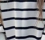 Striped long-sleeved sweater for women in black, apricot, and blue