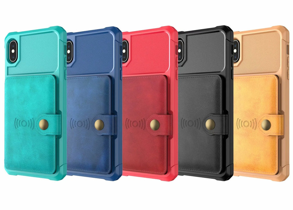 Car magnetic protection cover PU back case with built-in stand in black for iPhone and Samsung phones