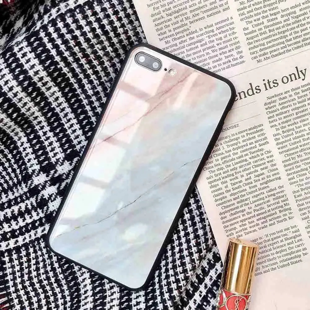 Marble glass phone case for iPhone with HD glossy mirror finish and soft TPU edge, beige colour