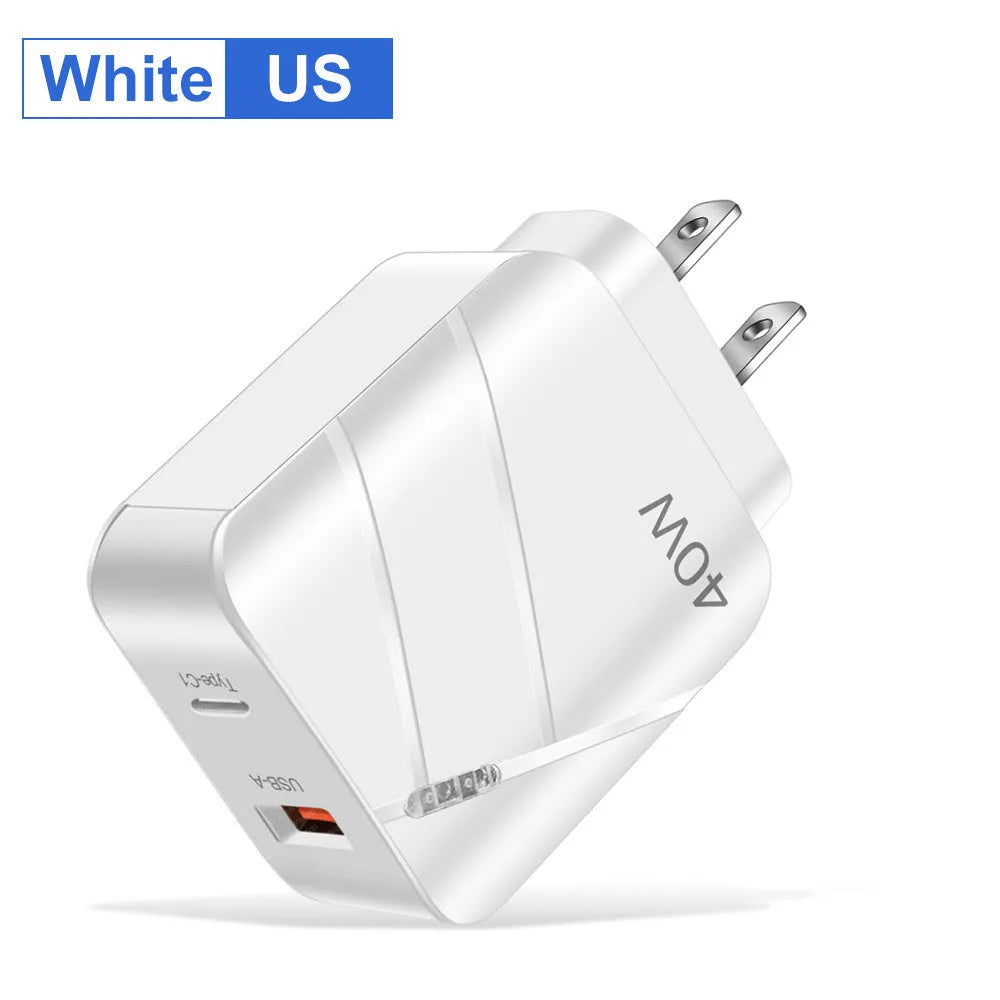40W PD QC30 fast charger white EU plug with USB port