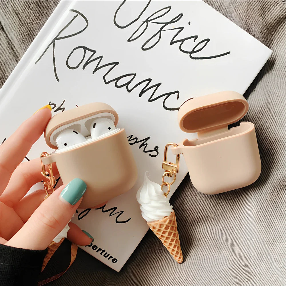 Silicone protector case for AirPods 2 in cylinder ice cream photo colour design, 6 cm length